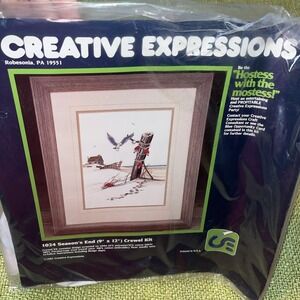 Vtg‎ Creative Expressions 1024 Season's End 9x12 Crewel Kit Beach , Seagulls